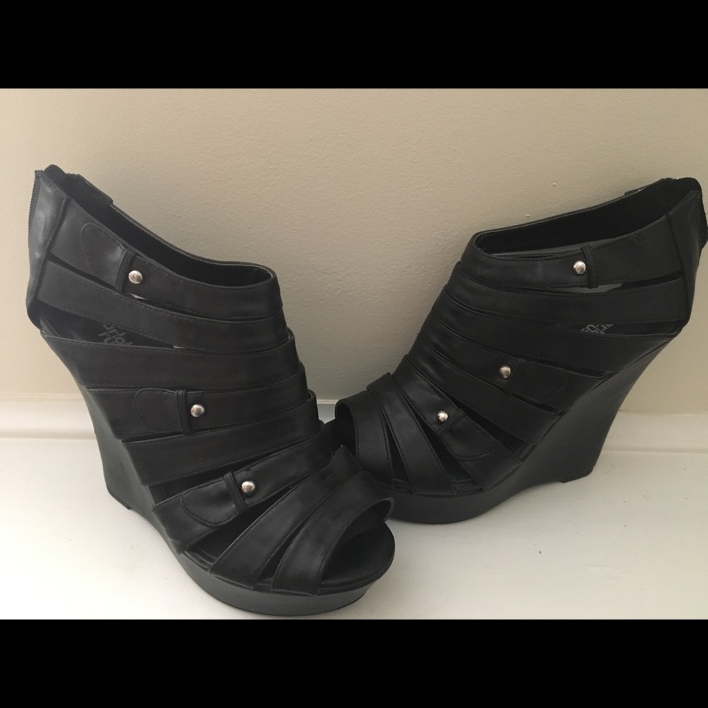 Charlotte Russe Black Wedge Peep-Toe Heels